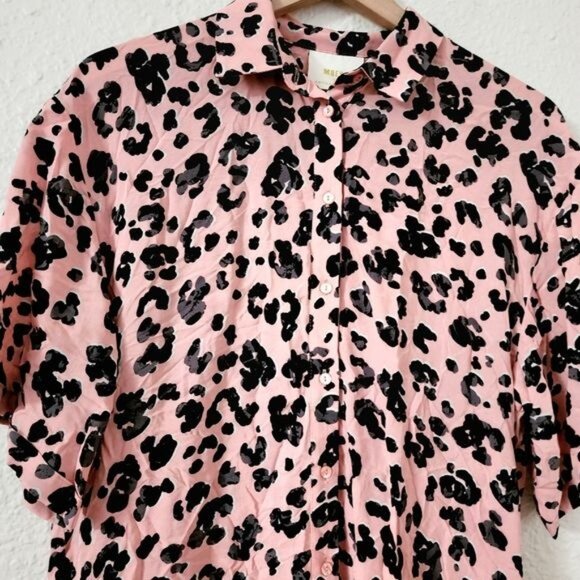 Maeve x Anthropologie Rita Pink Leopard Printed Tunic Blouse Women's Size Small - Picture 4 of 8